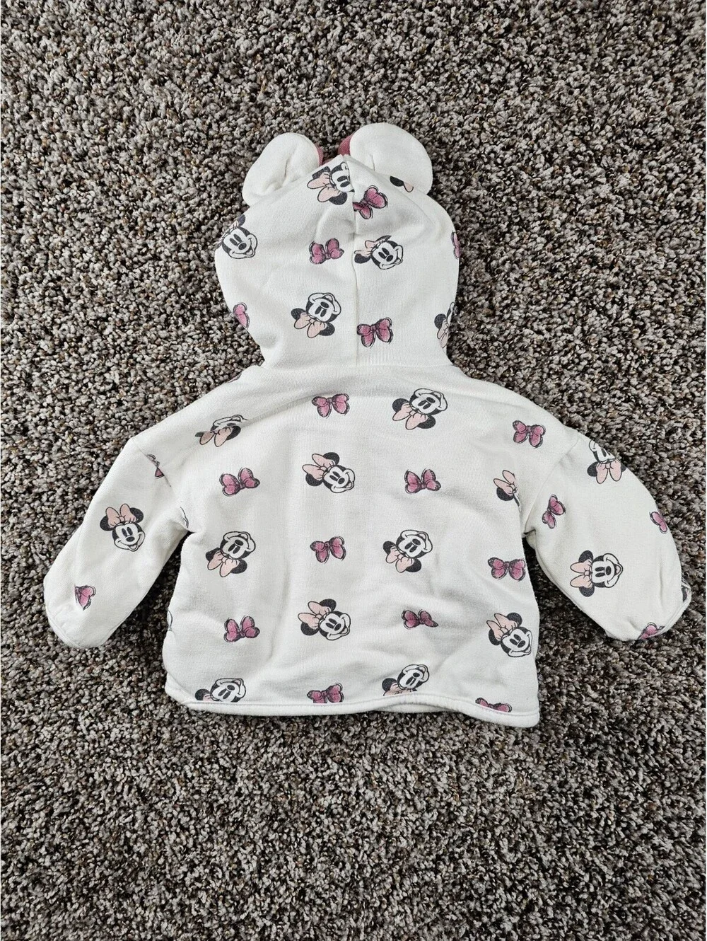 Disney Baby Girls Sz 6M Button Up Hooded Jacket Minnie Mouse Bow White